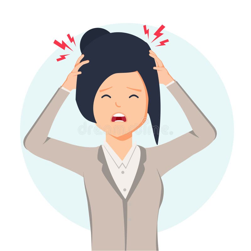 Woman Having Headache, Migraine, Pressing Hand To Her Forehead, Cartoon  Illustration Isolated on Background. Stock Illustration - Illustration of  isolated, patient: 108968637