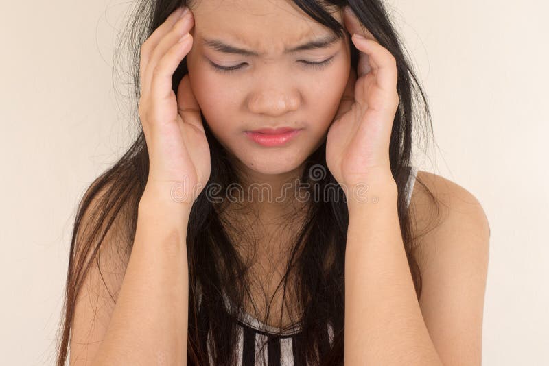 Woman having a headache. stock image. Image of casual - 58198943