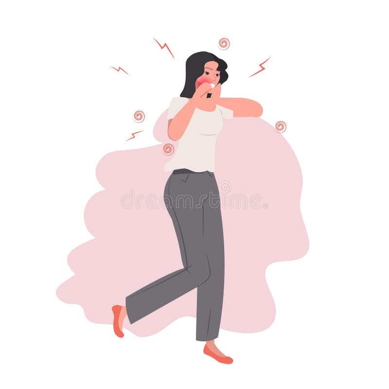 Woman having sore throat flu influenza infection symptoms full length royalty free illustration