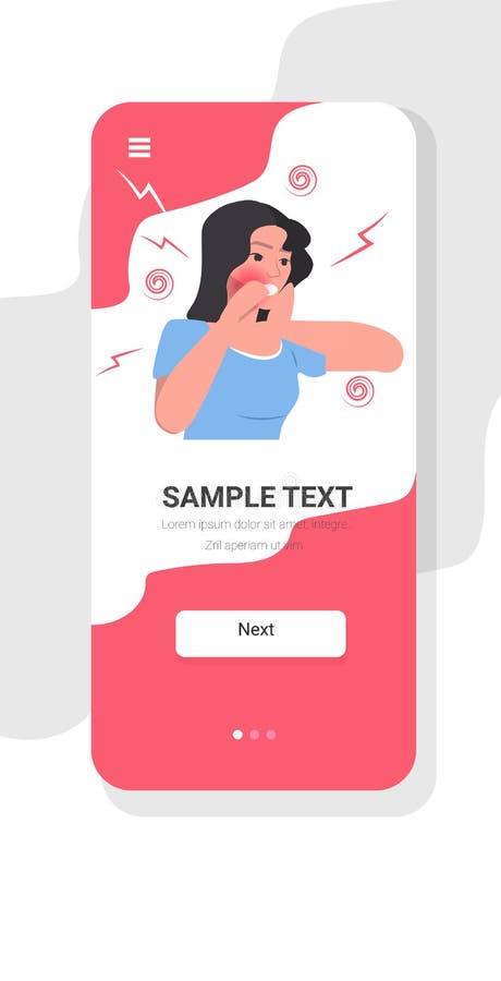 Woman having sore throat flu influenza infection symptoms smartphone screen online mobile app portrait copy space stock illustration