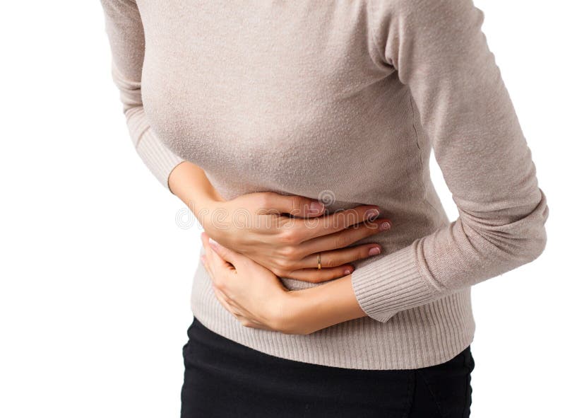 Woman having stomach ache royalty free stock images