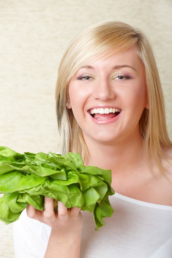 Woman with a Head of Lettuce Stock Image Image of health, caucasian