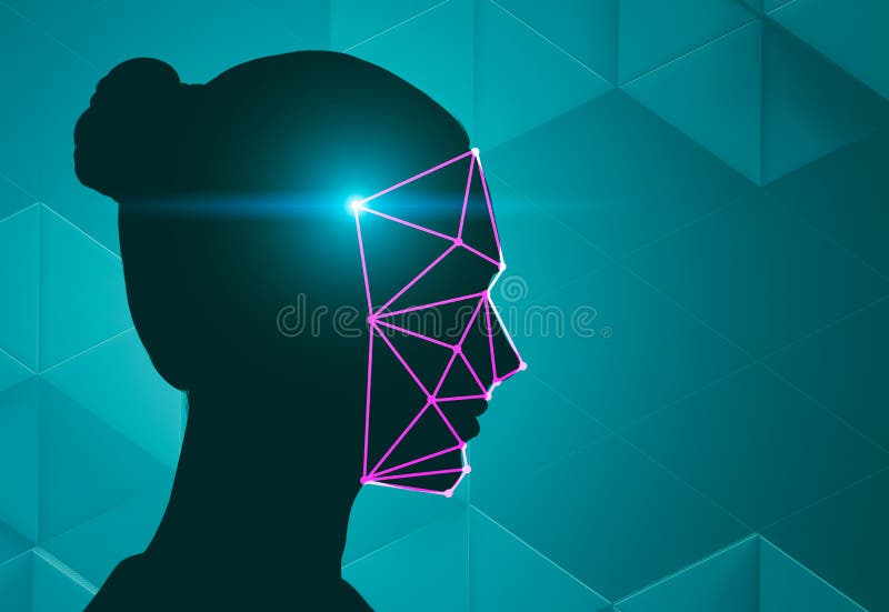 Woman head silhouette face recognition green stock photography
