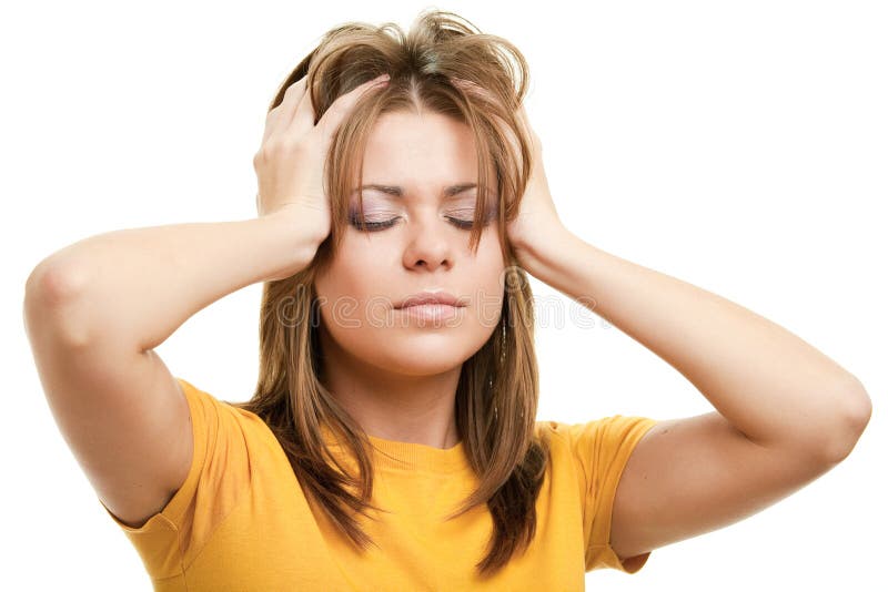 Woman with headache royalty free stock photo