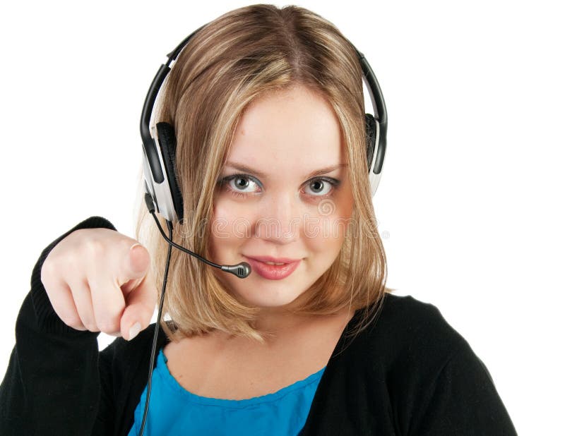 Woman with Headphones and Microphone Stock Photo Image of handsfree, adult 15117306