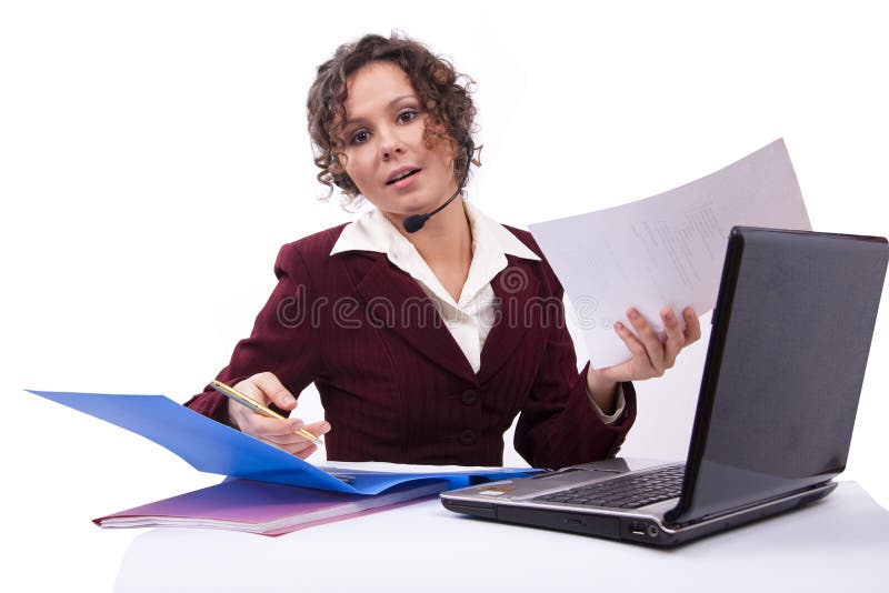 Woman with headset and laptop