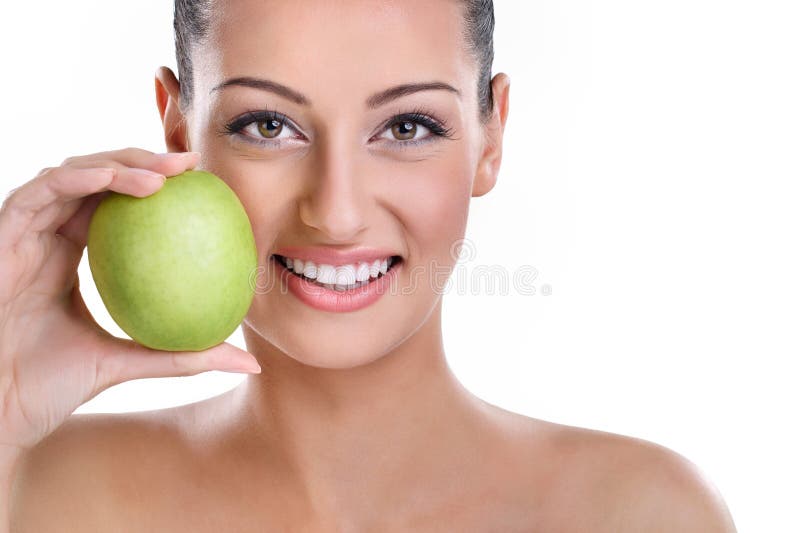 Woman with Healthy Teeth and Green Apple Stock Image Image of diet