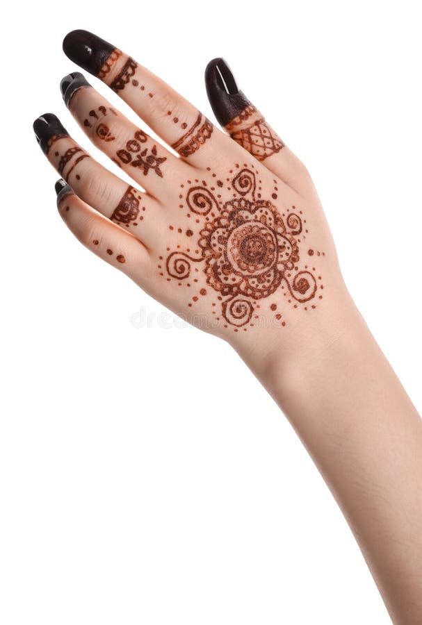 Woman with Henna Tattoo on Hand Against White Background, Closeup.  Traditional Mehndi Ornament Stock Photo - Image of girl, ceremony: 219550658