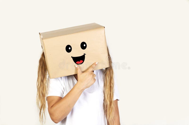 Woman with Her Head in a Box, Smile Gesture and Thumb Up Gesture