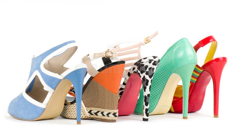 Pile of Various Female Shoes Over White Stock Image - Image of ...
