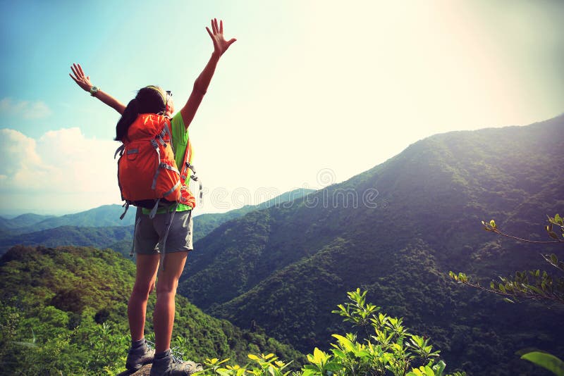 Woman hiker open arms stock photography Woman hiker open arms stock photography
