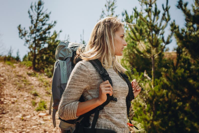 Woman Exploring Nature while Hiking Stock Image - Image of exploration ...