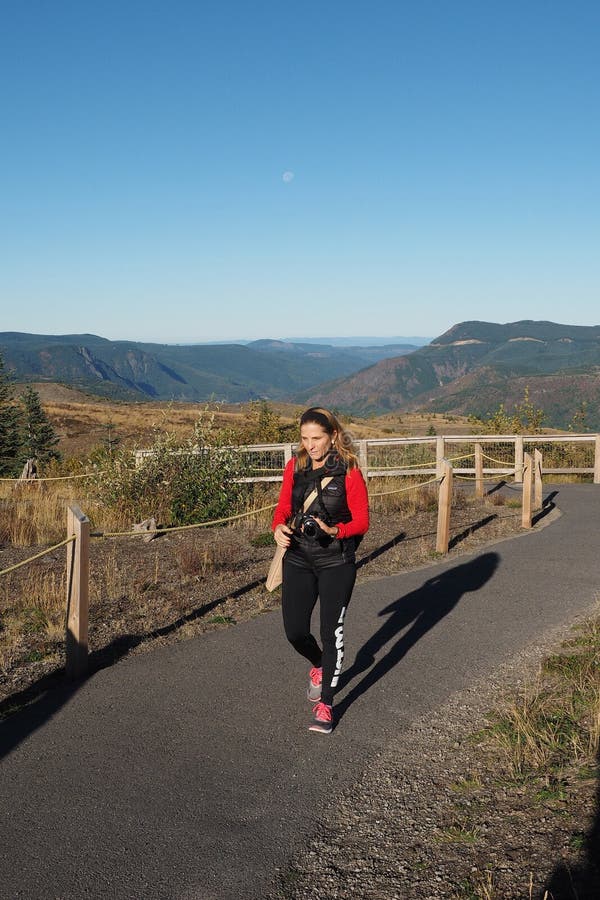 Woman hiking the Boundary Trail at Mount Saint Helens National Volcanic Monument. royalty free stock images Woman hiking the Boundary Trail at Mount Saint Helens National Volcanic Monument. royalty free stock images