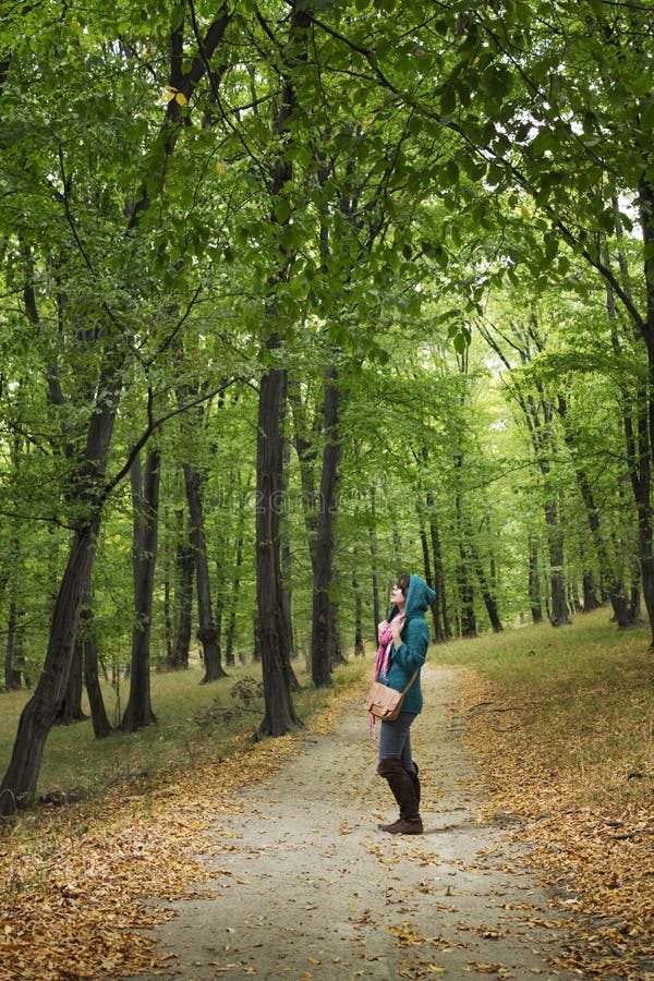 Woman hiking in the forest