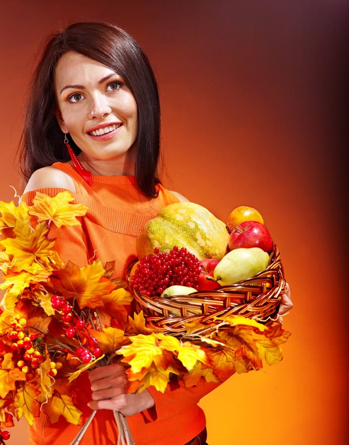 Woman Holding Autumn Basket. Stock Image - Image of adult, lifestyle ...