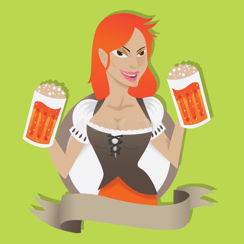 Woman Holding Beer Mugs. Vector Illustration Decorative Design Stock ...