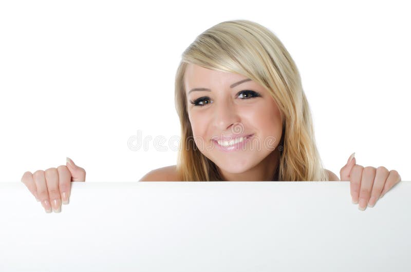 Woman holding a blank billboard