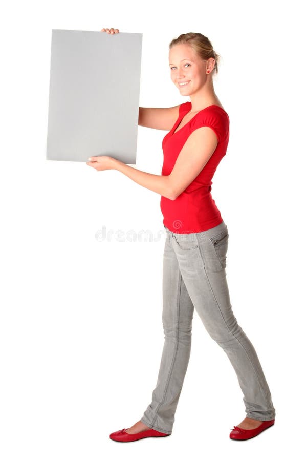 Woman Holding Blank Card stock photo. Image of isolated 3261548