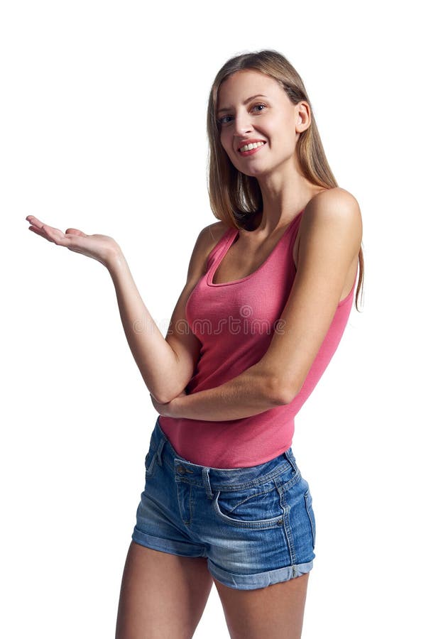 Woman holding blank copy space on the palm