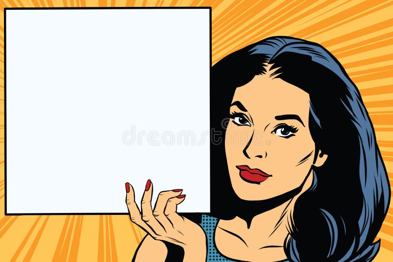 Woman holding blank poster pop art vector vector illustration Woman holding blank poster pop art vector vector illustration