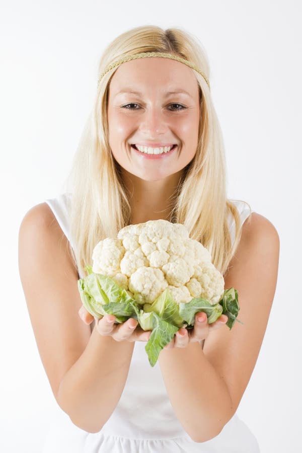 Woman holding cauliflower stock image. Image of girl 33833067