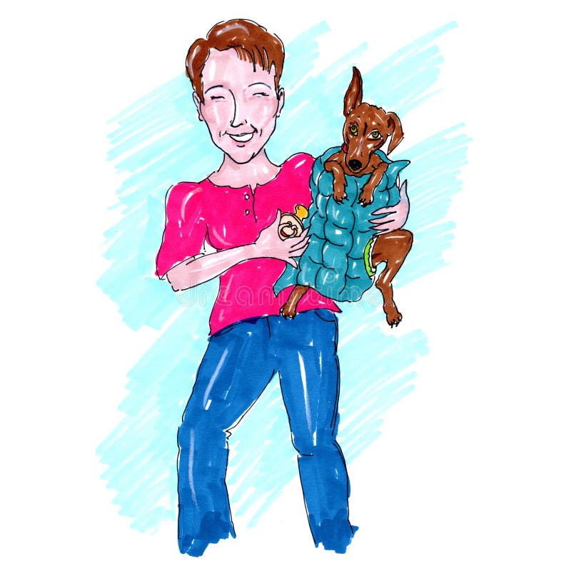 Woman Holding a Dog Illustration Stock Illustration Illustration of