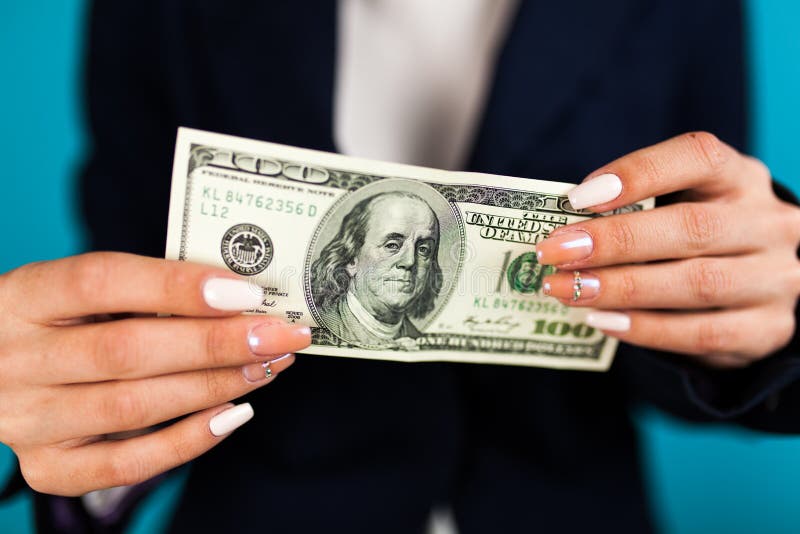 Woman Holding a 100 Dollar Bill Stock Image - Image of dollar, people ...