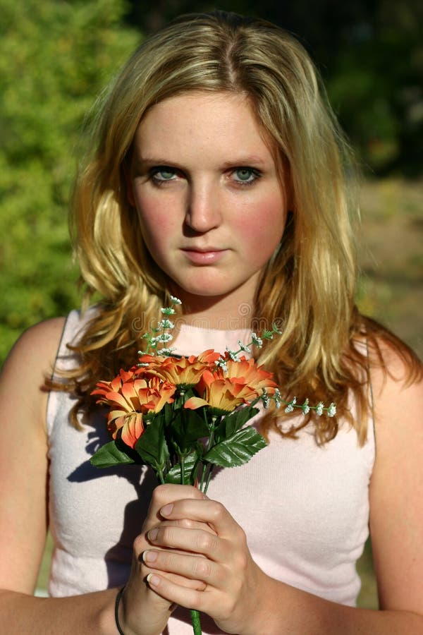 Woman Holding Flowers Picture. Image 91105