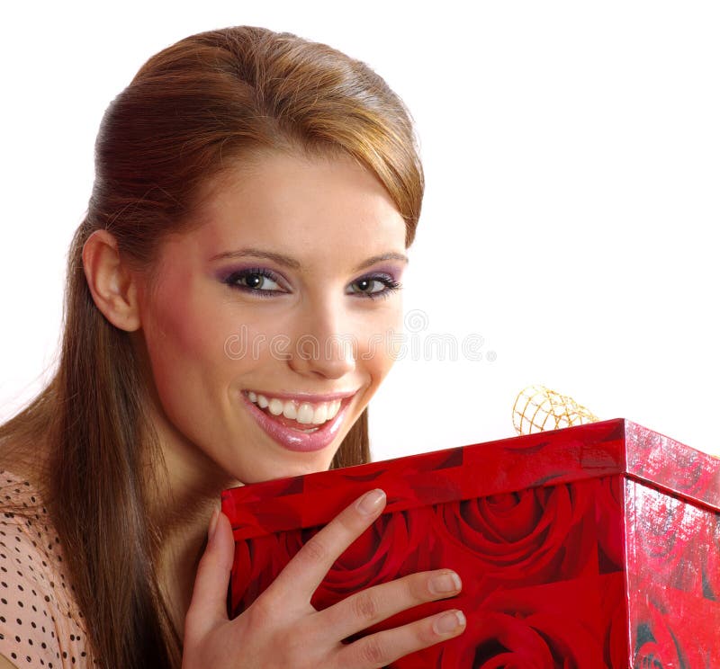 Woman holding a gift box stock photo. Image of cheerful 2553492
