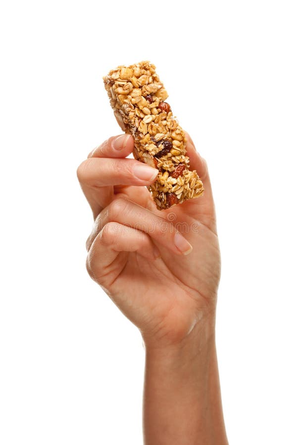 Woman Holding Granola Bar On White Stock Image Image 13398933