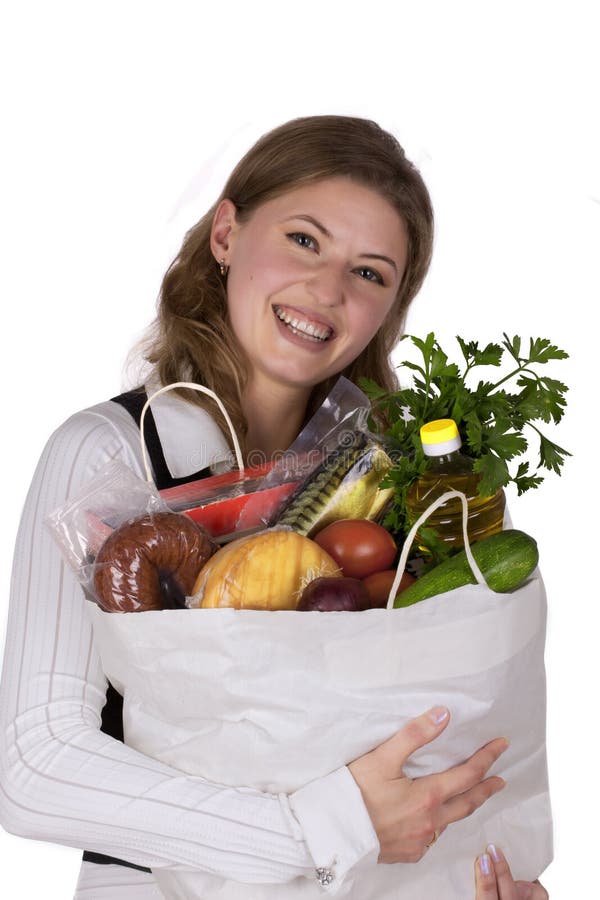 Woman Holding Groceries Bag