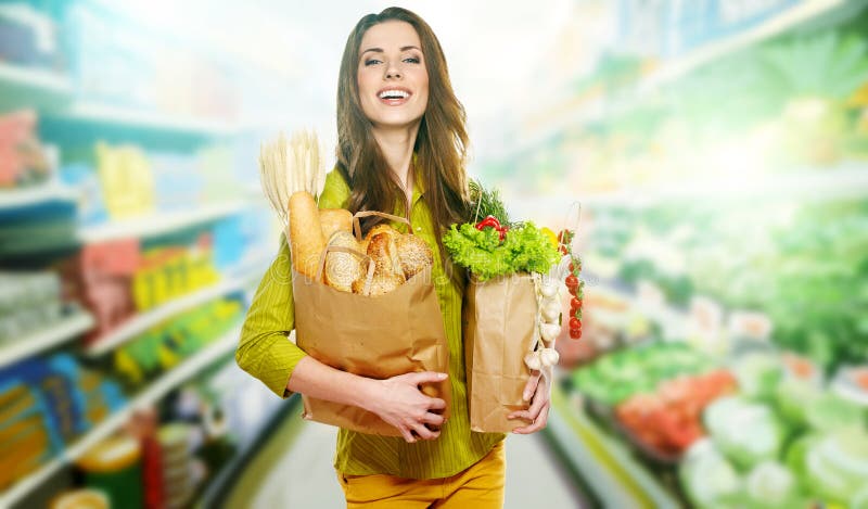 Woman holding a grocery bag