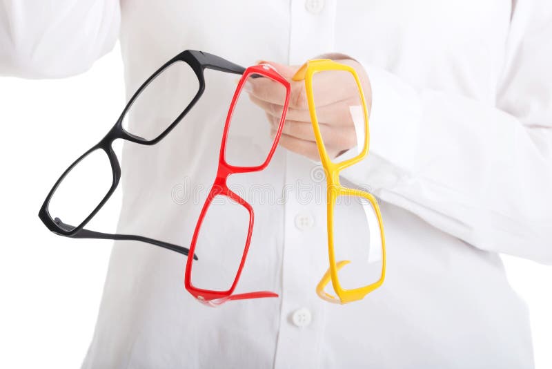 Woman Holding Group of Eyeglasses Stock Photo Image of black, finger