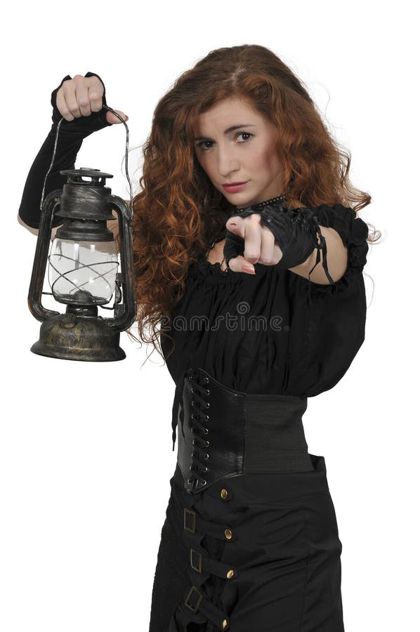 Woman holding lantern stock image. Image of looking, fear 85884911