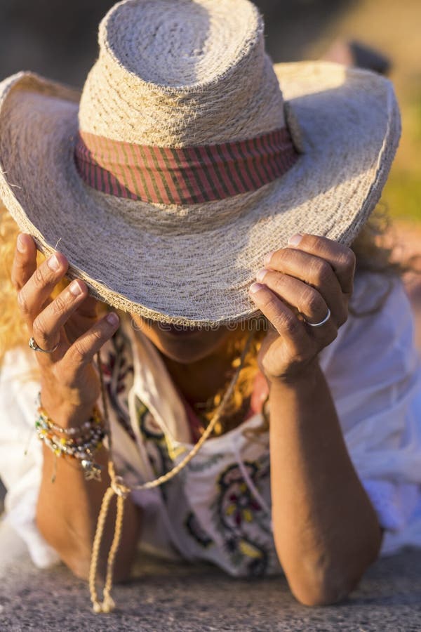 272 Woman Straw Hat Looking Down Stock Photos - Free & Royalty-Free ...