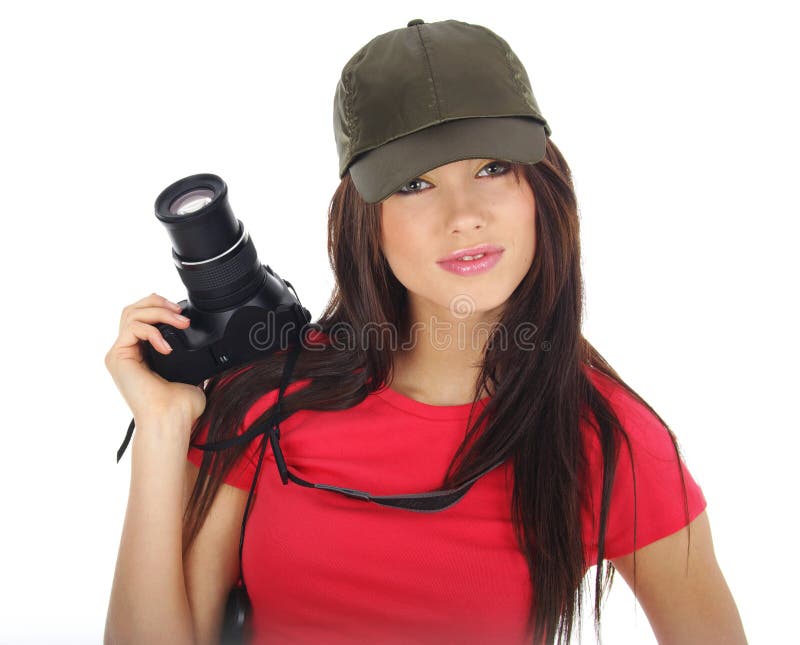 Woman holding a photo camera