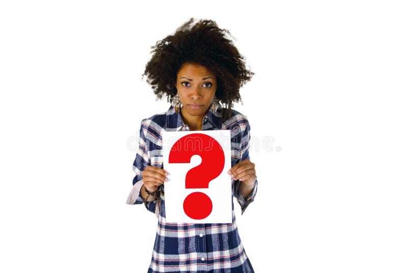 Woman holding question mark