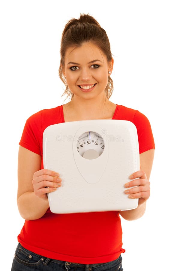 Woman Holding a Scale Isolated Over White Background Stock Photo Image of healthy, beauty