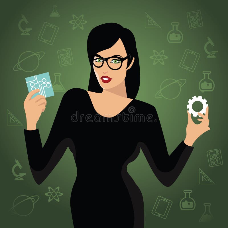 Woman holding STEM icons. EPS10 vector stock illustration Woman holding STEM icons. EPS10 vector stock illustration
