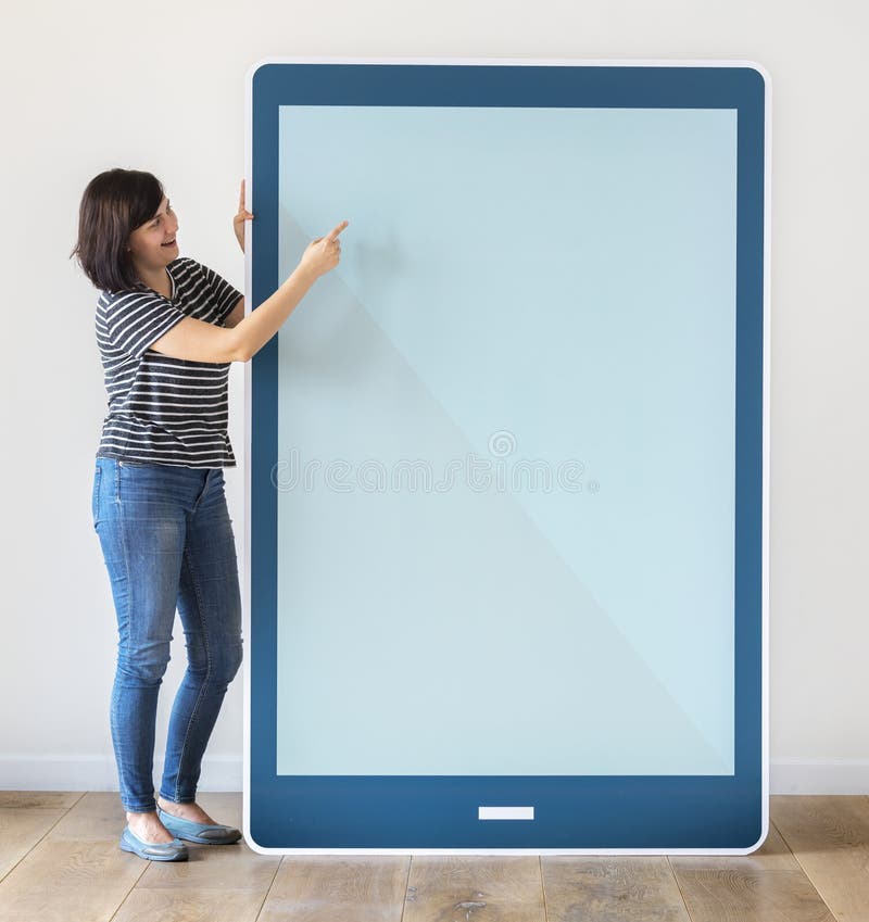 Woman holding a tablet icon vector illustration