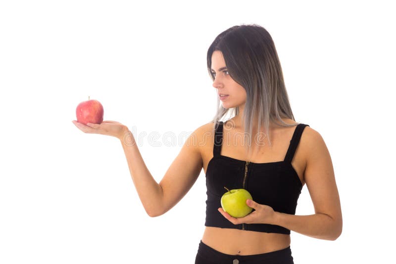 Woman holding two apples royalty free stock image Woman holding two apples royalty free stock image