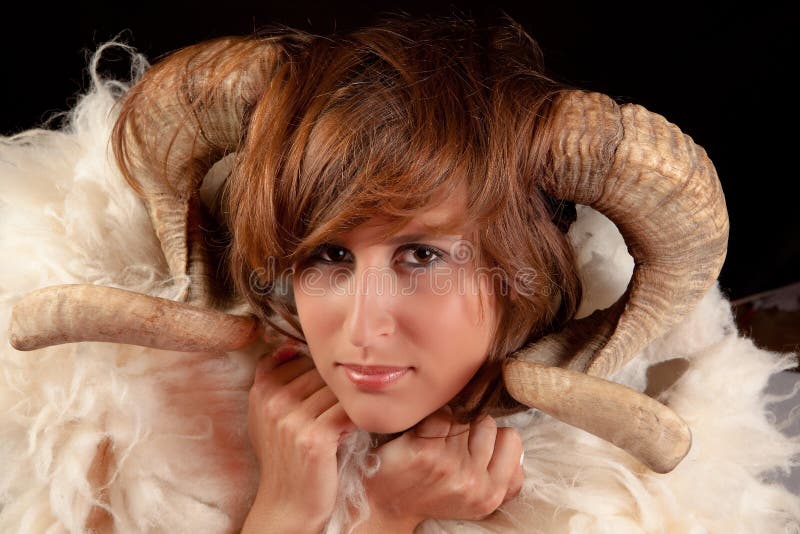 Woman with horns stock image. Image of make, people, wool 19254981