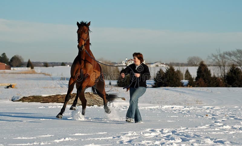 Woman and horse in Winter