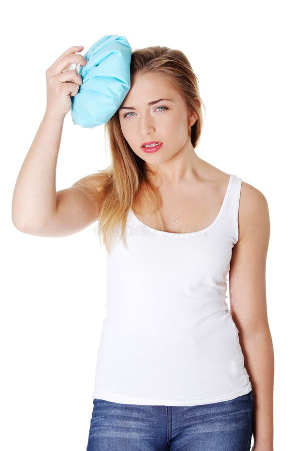 Woman with Ice Bag Heaving Headache Stock Photo Image of attractive