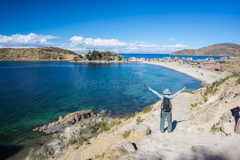 Woman on Island of the Sun, Titicaca Lake, Bolivia royalty free stock photo Woman on Island of the Sun, Titicaca Lake, Bolivia royalty free stock photo