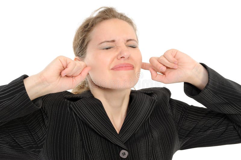 Woman with its fingers covering his ears