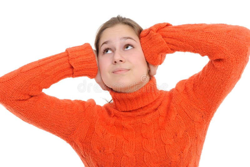 Woman with its hands covering his ears