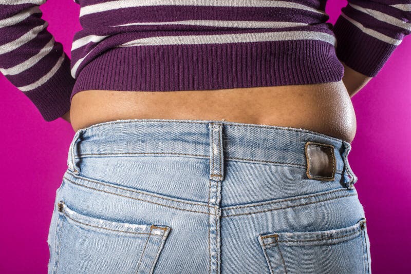 Woman with Jeans Shows Her Belly. Stock Image Image of overweight