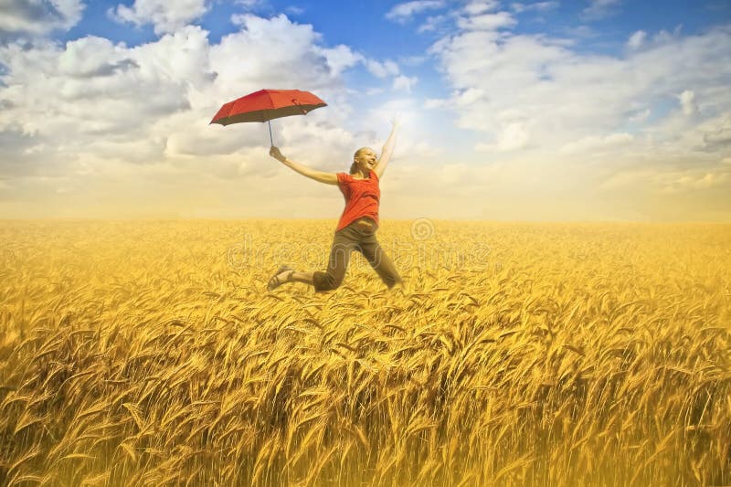 Woman jumping on field