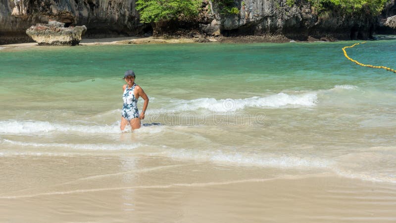 Woman Kneeling In The Beach Sand Stock Image Image Of Healthy